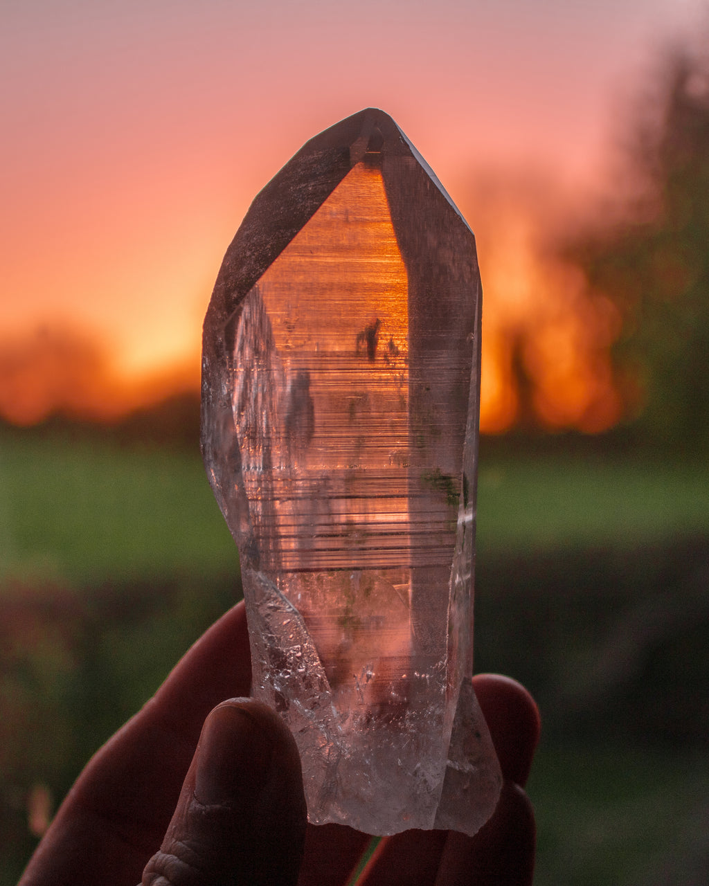 Clear Lemurian Quartz Point With Green Chlorite
