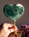 Moss Agate Heart on Metal Stand
