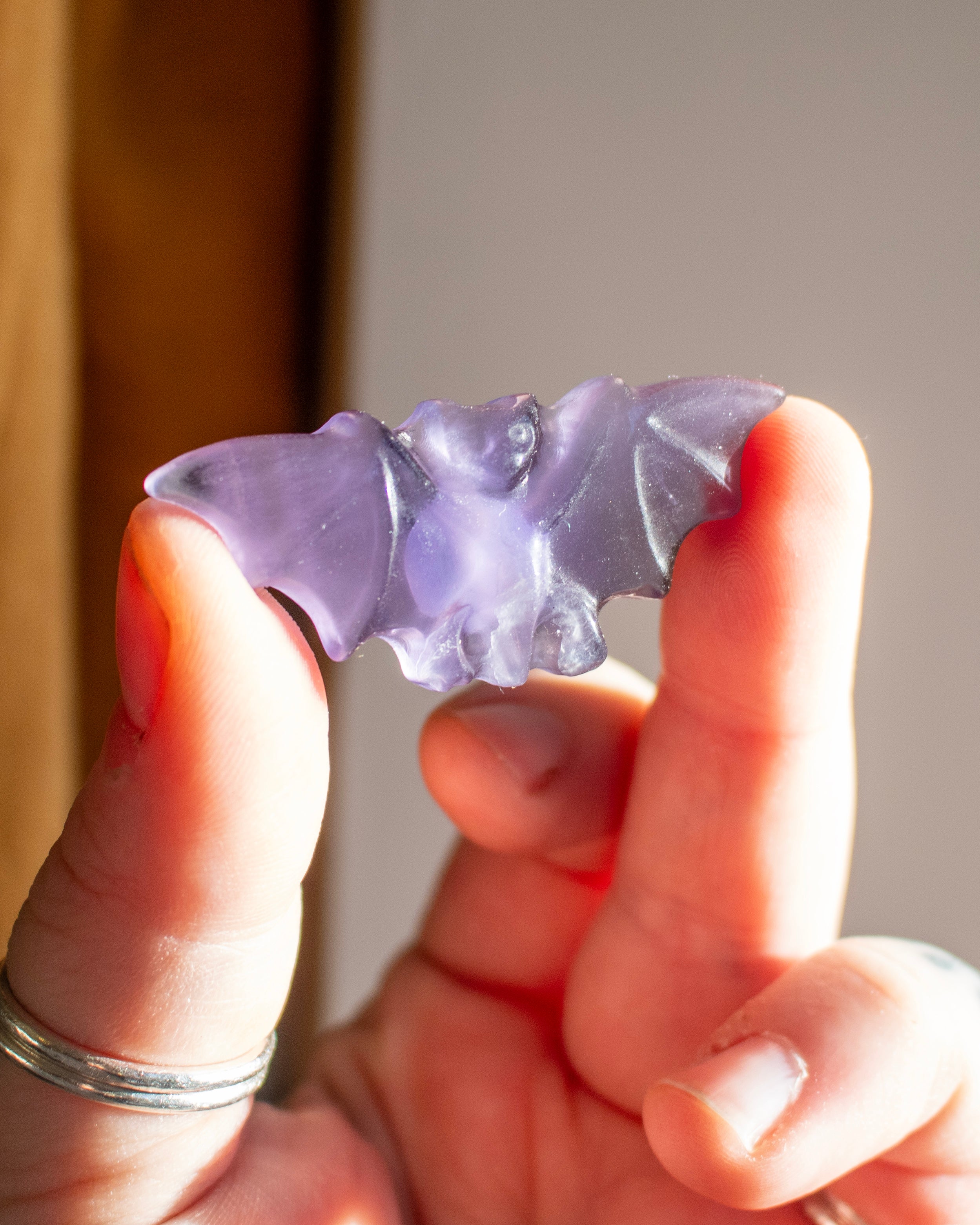 Purple Fluorite Bat Carving