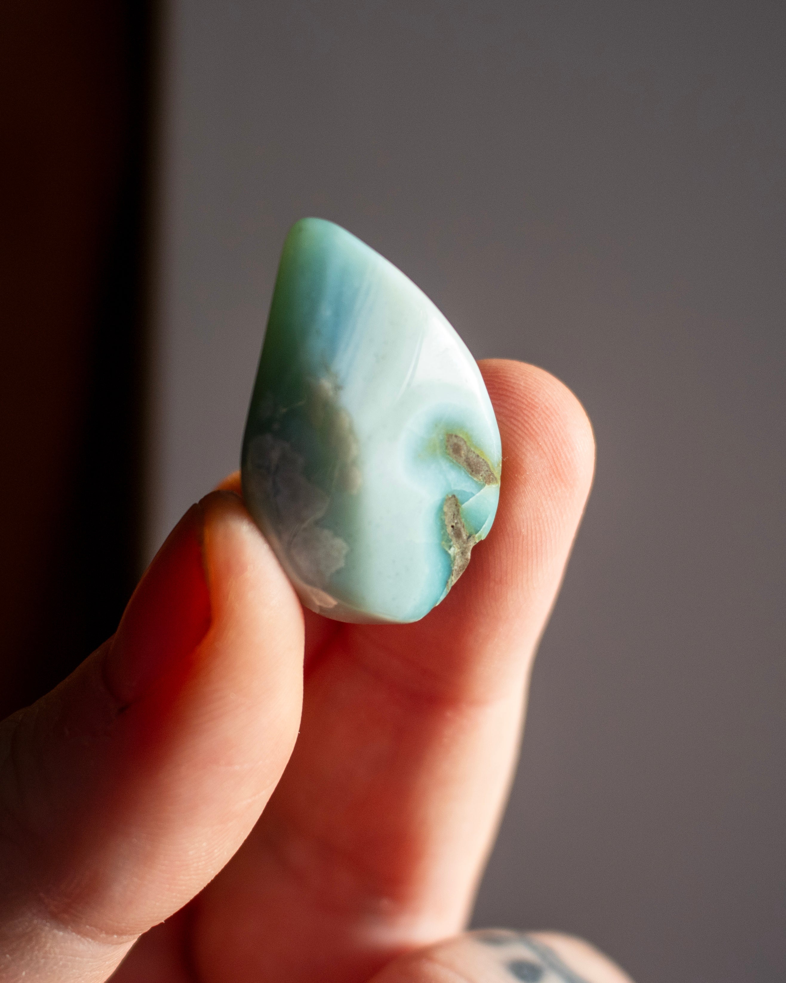 Green Flower Agate Polished Teardrop