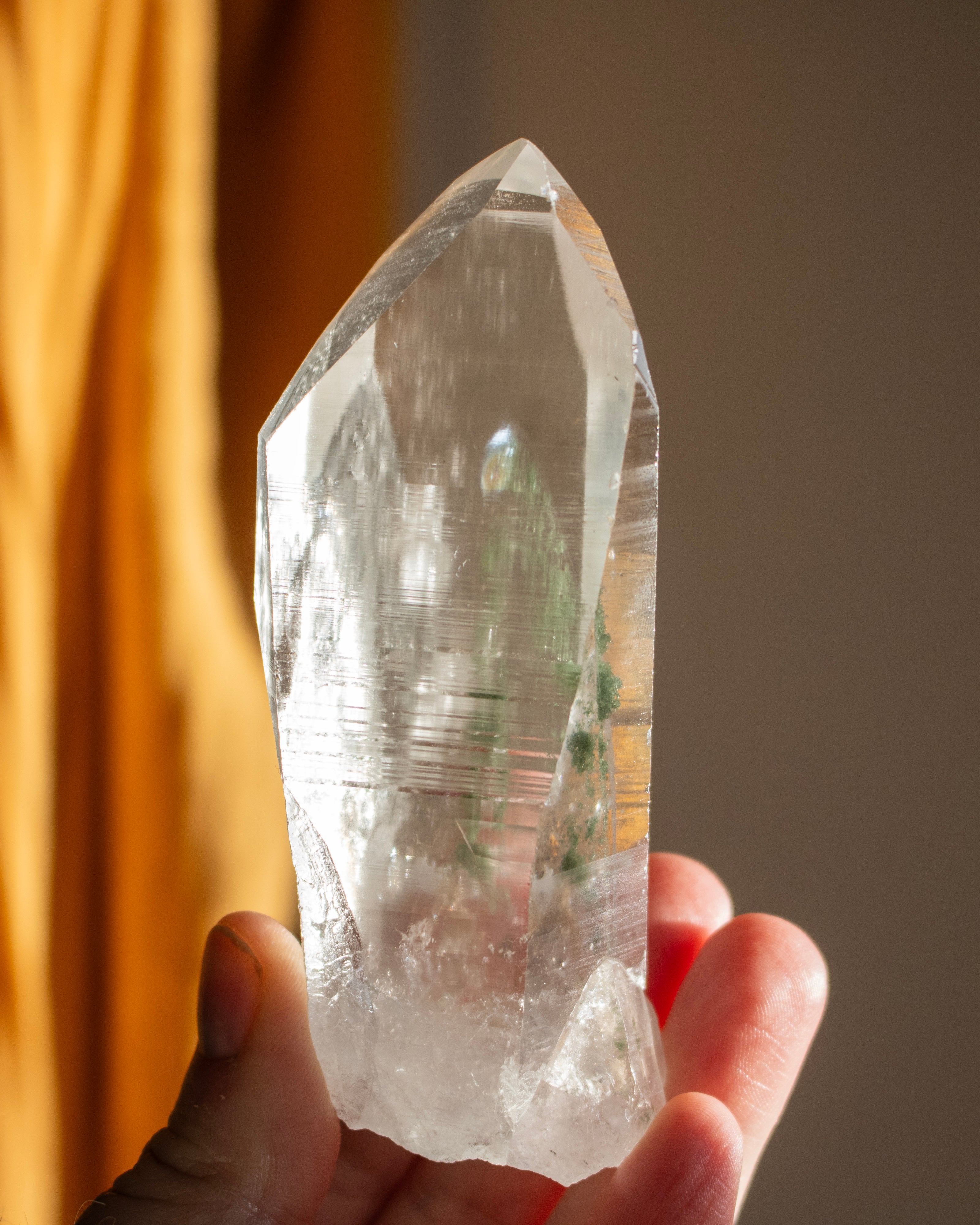 Clear Lemurian Quartz Point With Green Chlorite