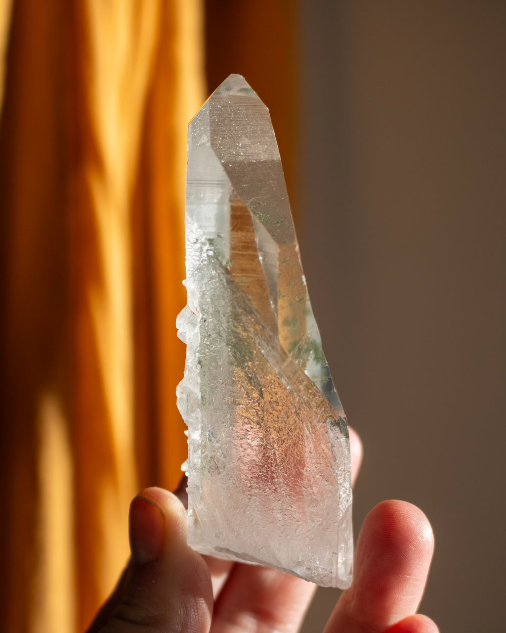 Clear Lemurian Quartz Point With Green Chlorite