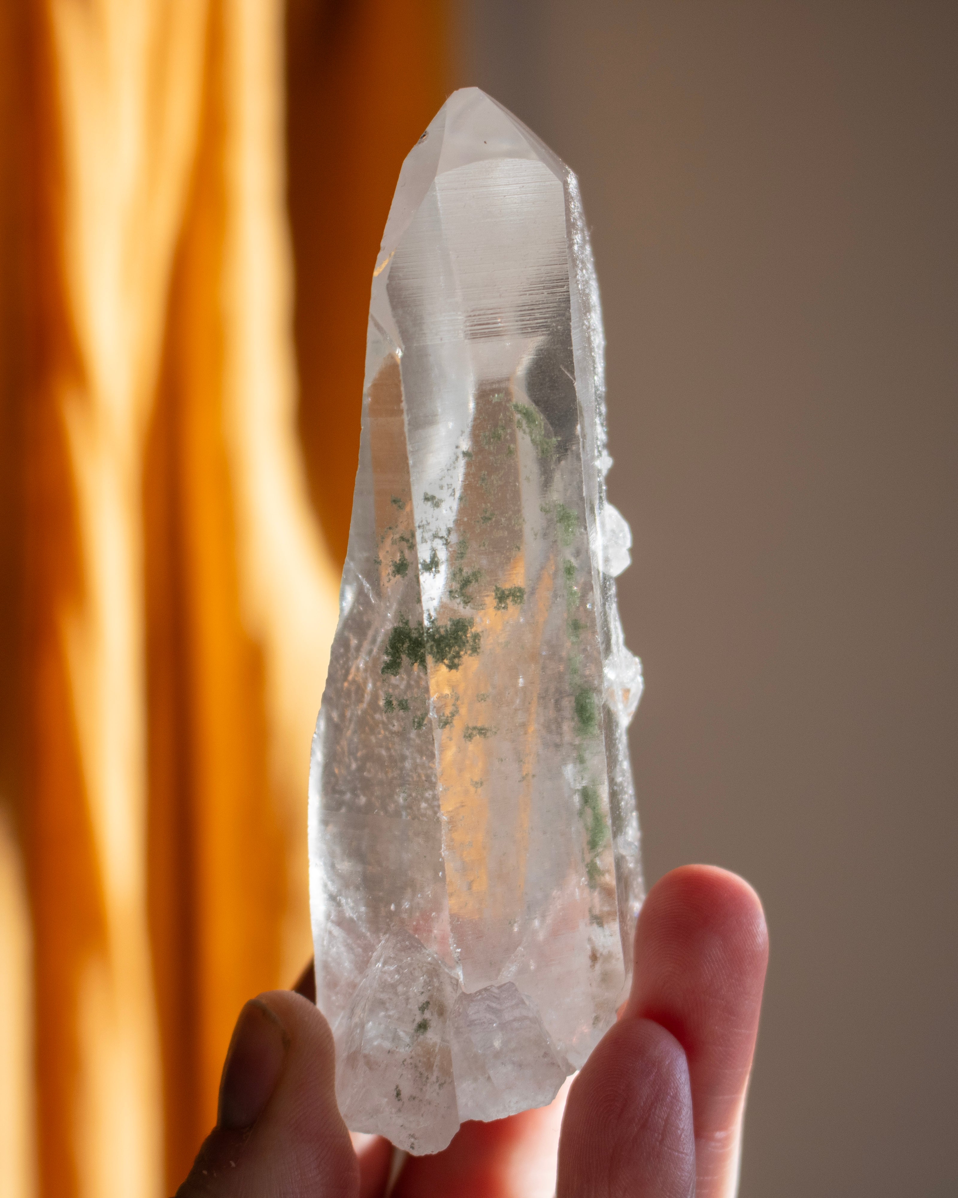 Clear Lemurian Quartz Point With Green Chlorite
