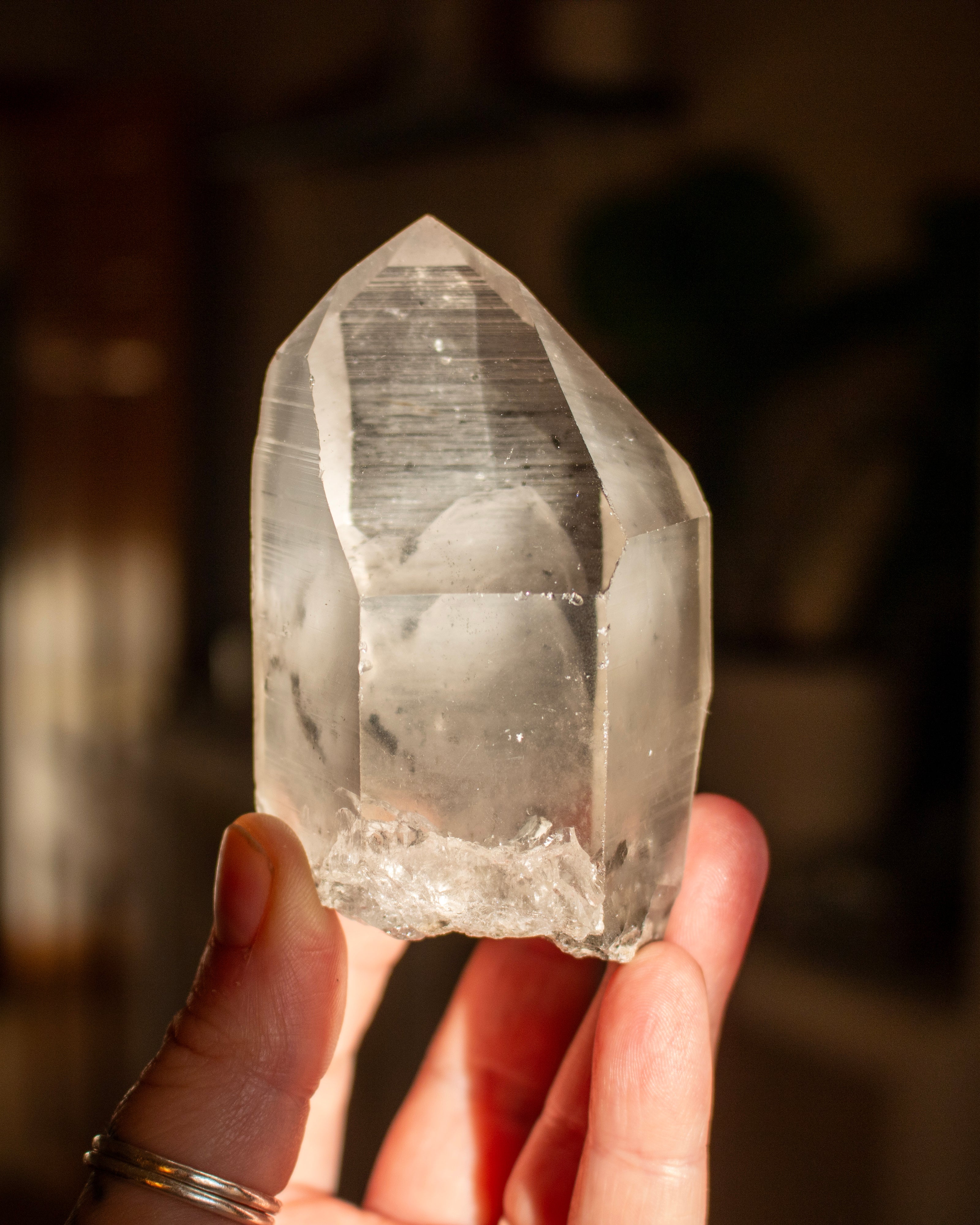 Clear Lemurian Quartz Point With Green Chlorite