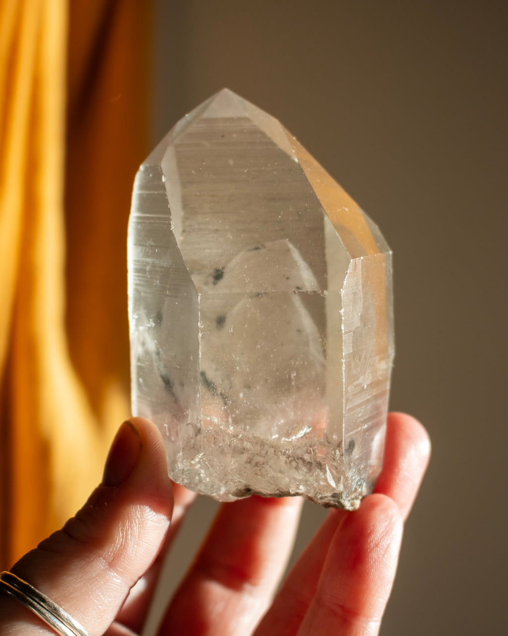 Clear Lemurian Quartz Point With Green Chlorite
