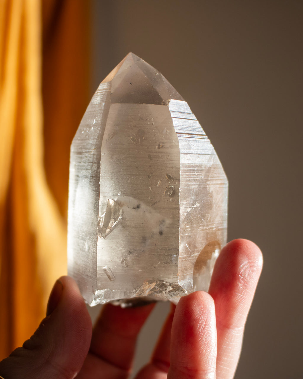 Clear Lemurian Quartz Point With Green Chlorite