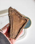 a large brown stone with concentric patterns being held in the hand