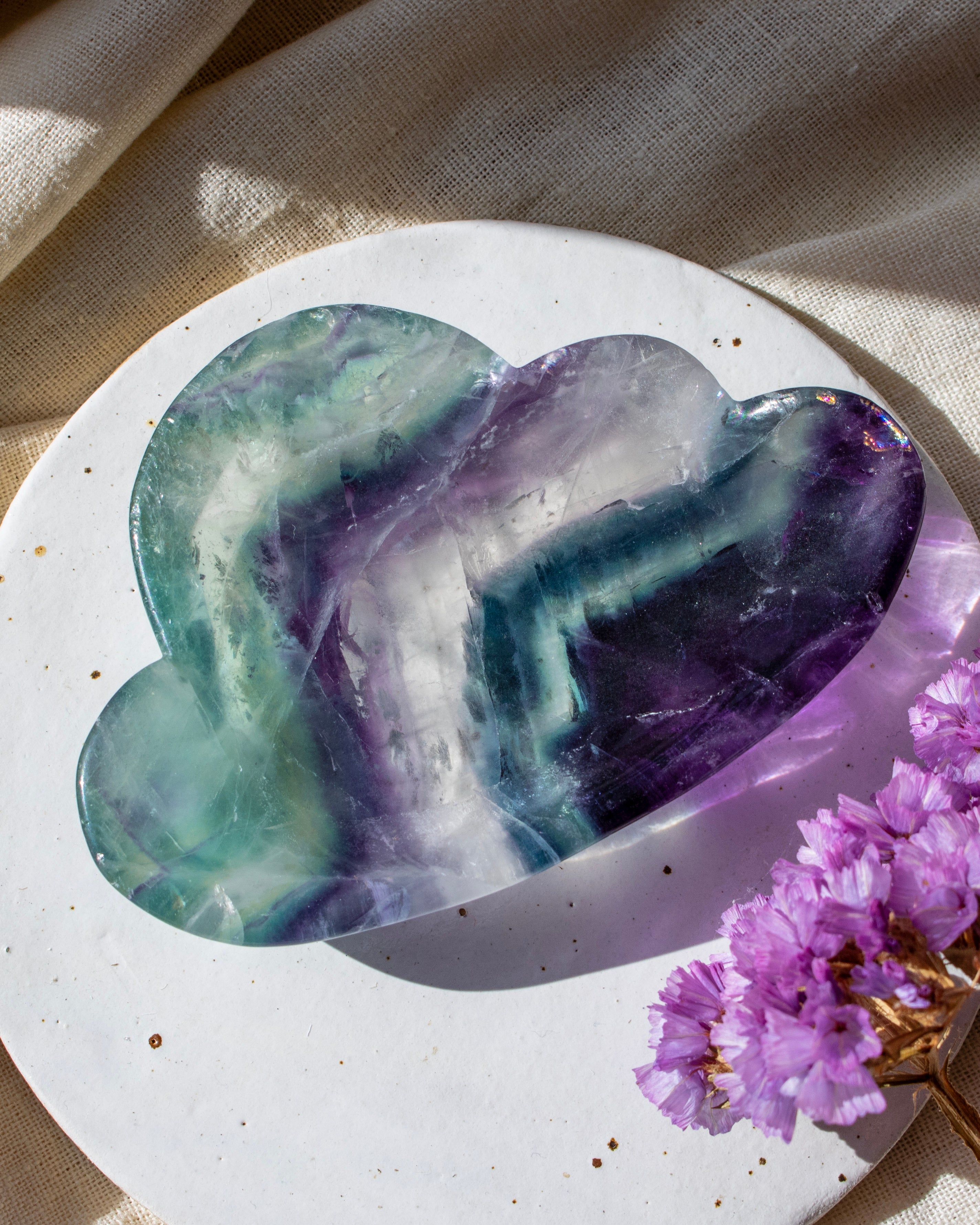green and purple stone cloud with purple flowers