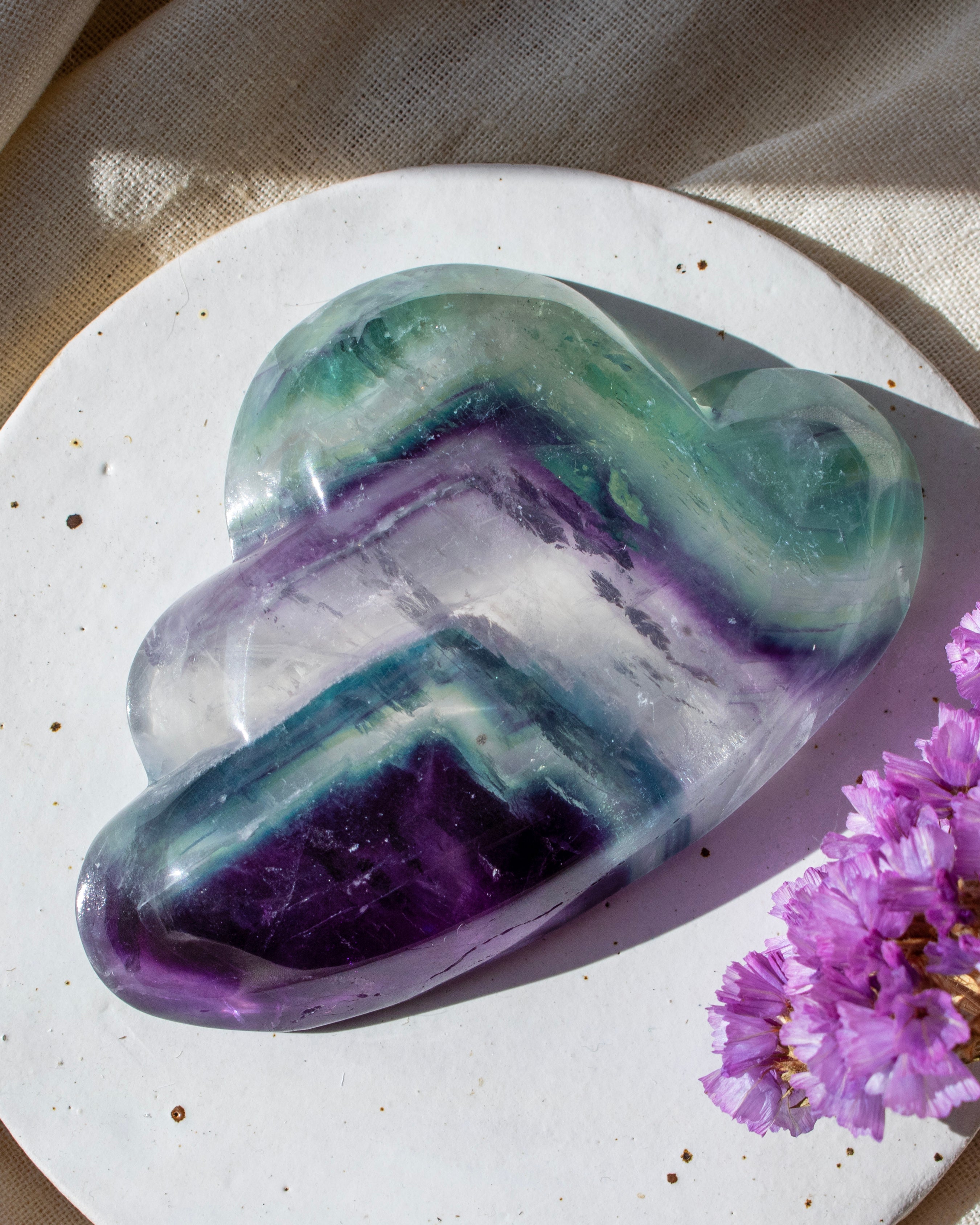green and purple stone cloud with purple flowers