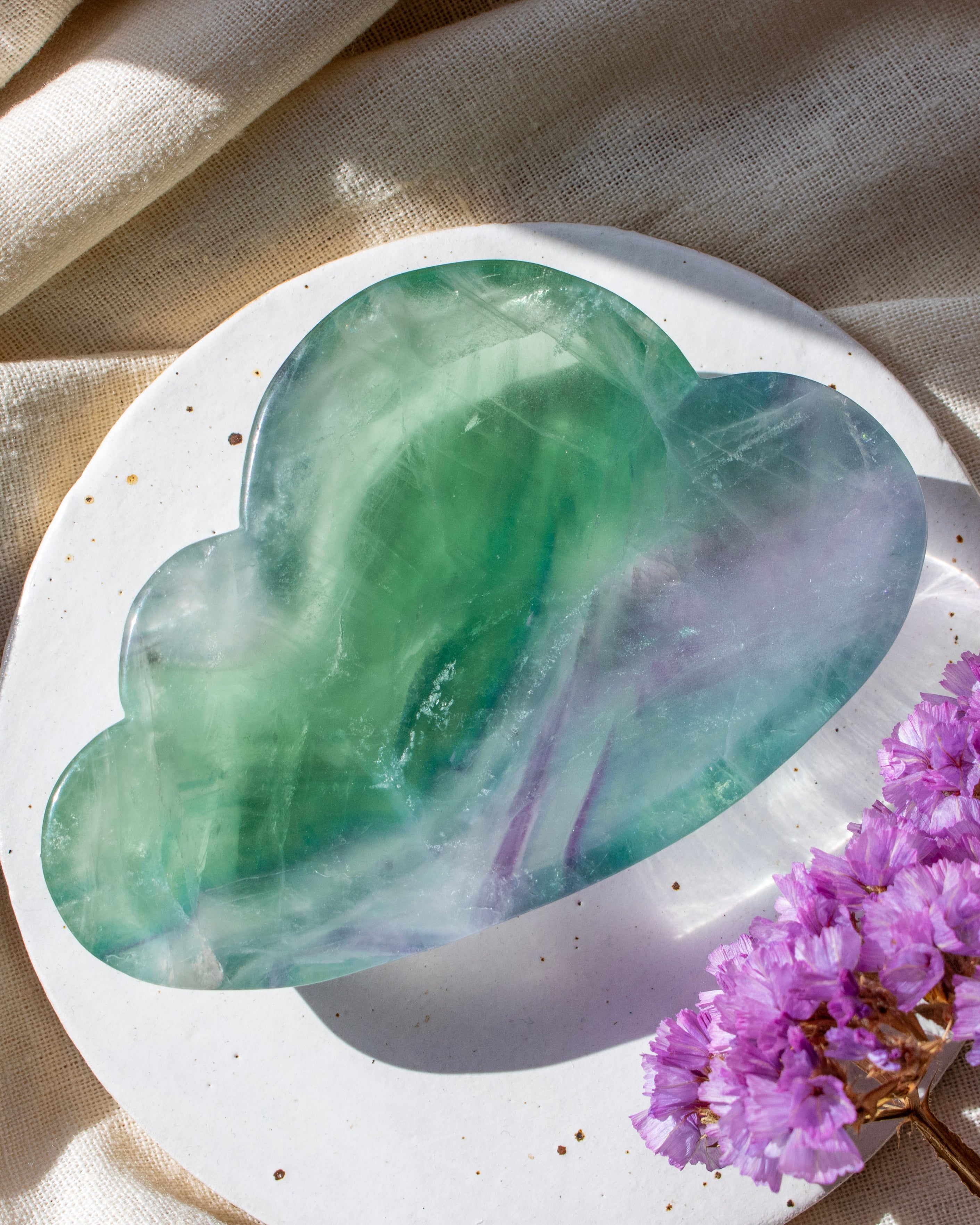 green and purple stone cloud with purple flowers