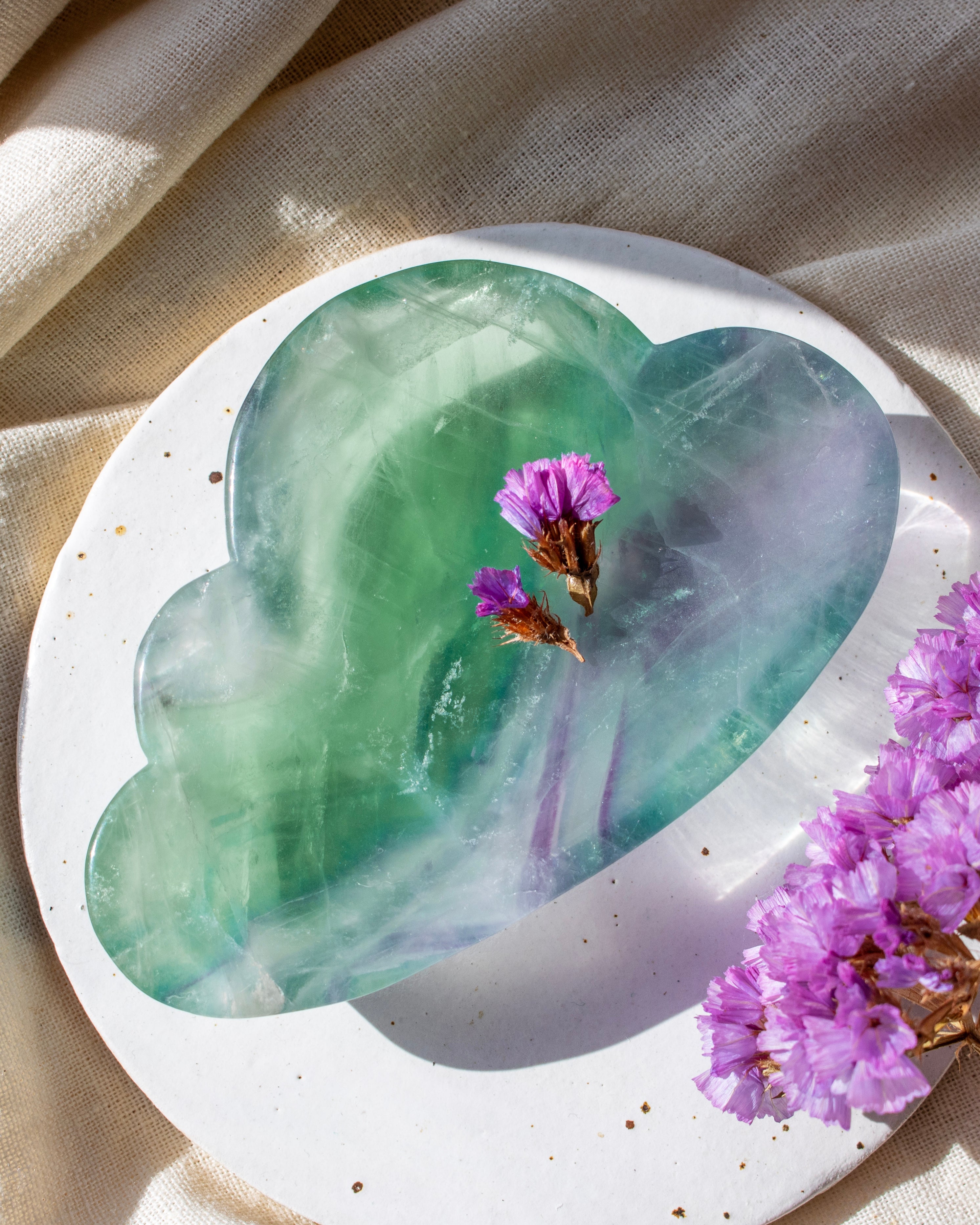 green and purple stone cloud with purple flowers