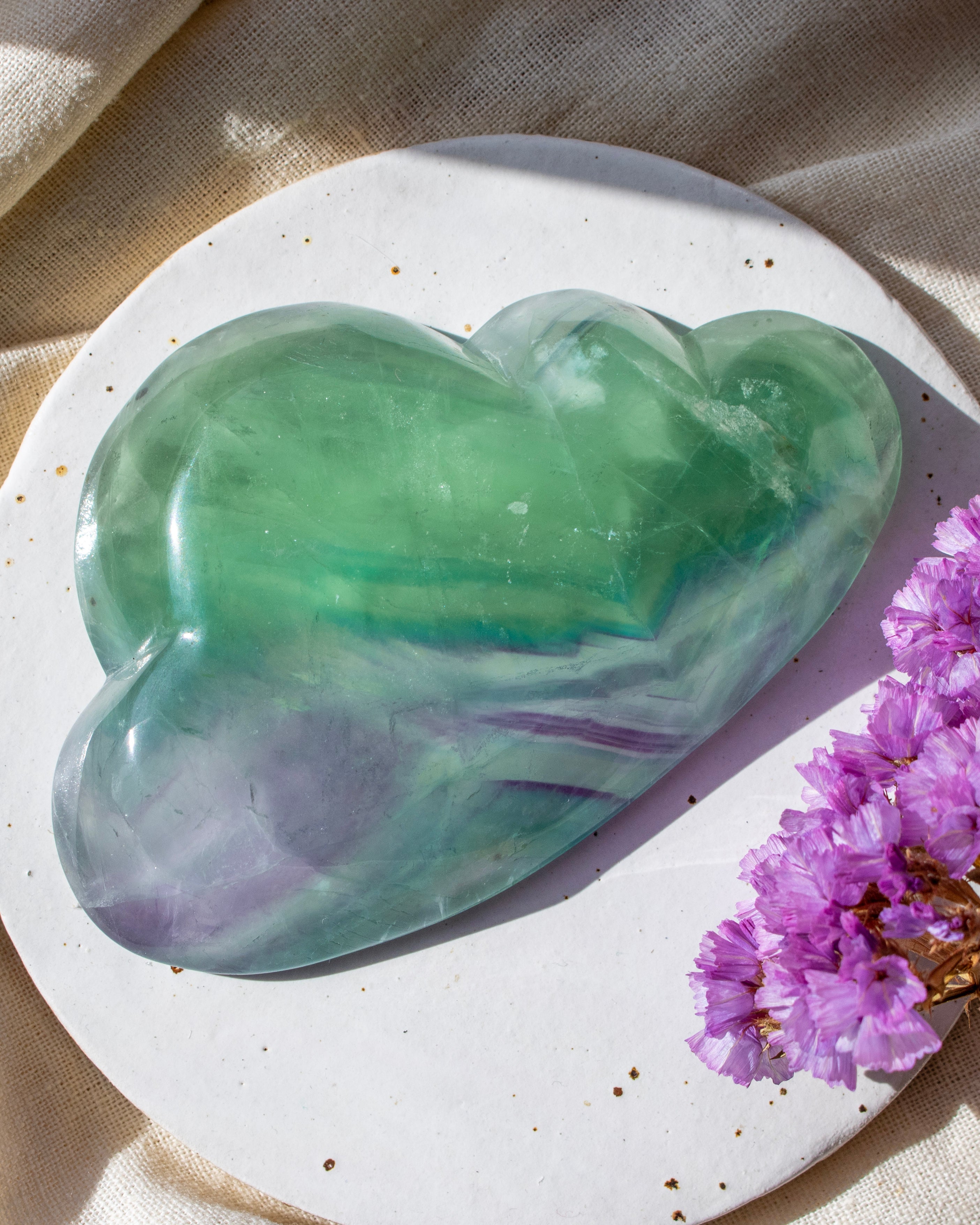 green and purple stone cloud with purple flowers
