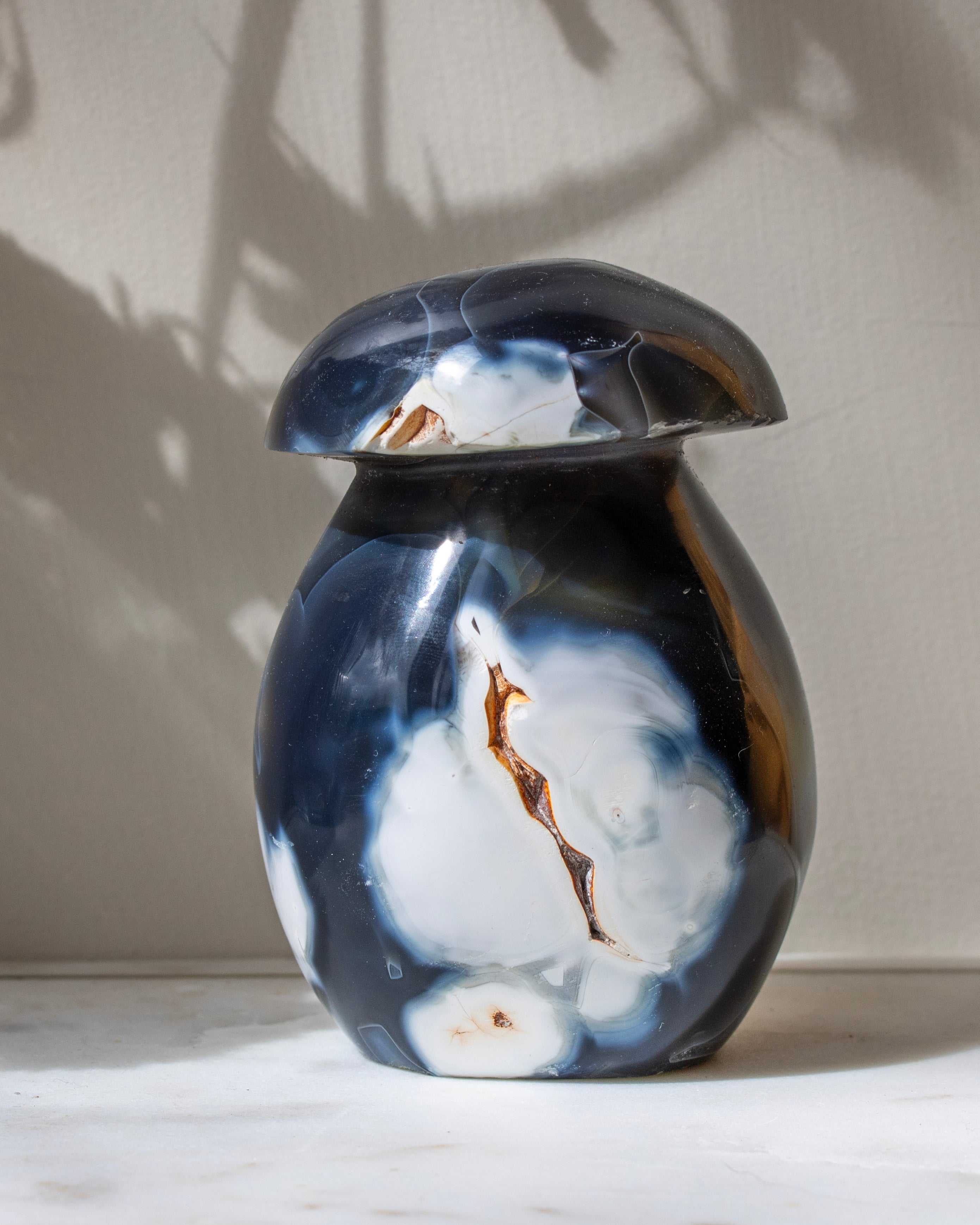 Marble-patterned agate on a neutral background