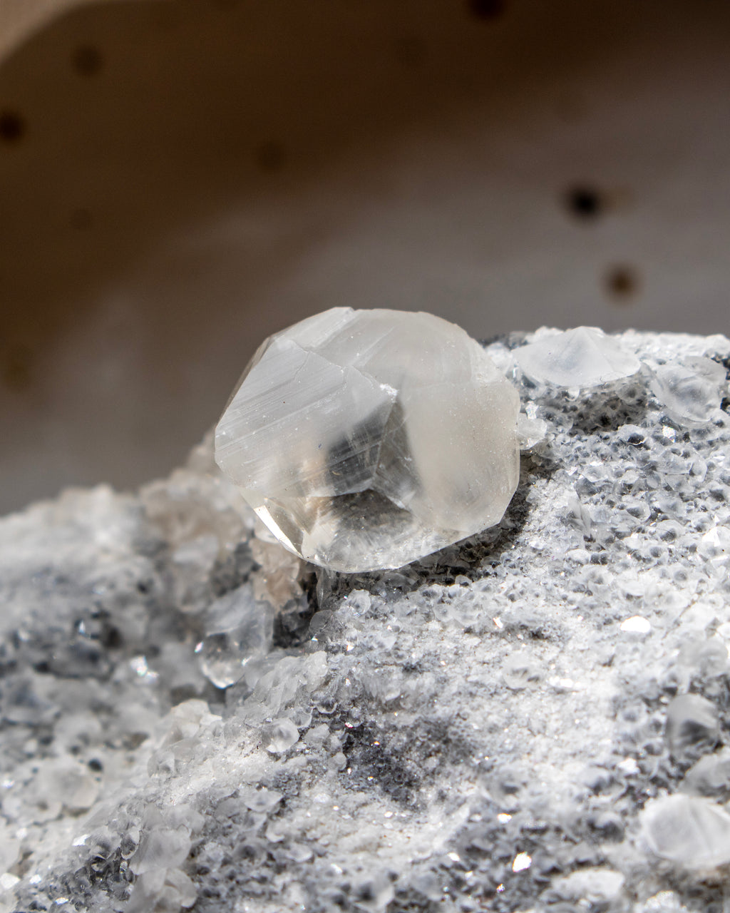 Clear crystal on a textured surface