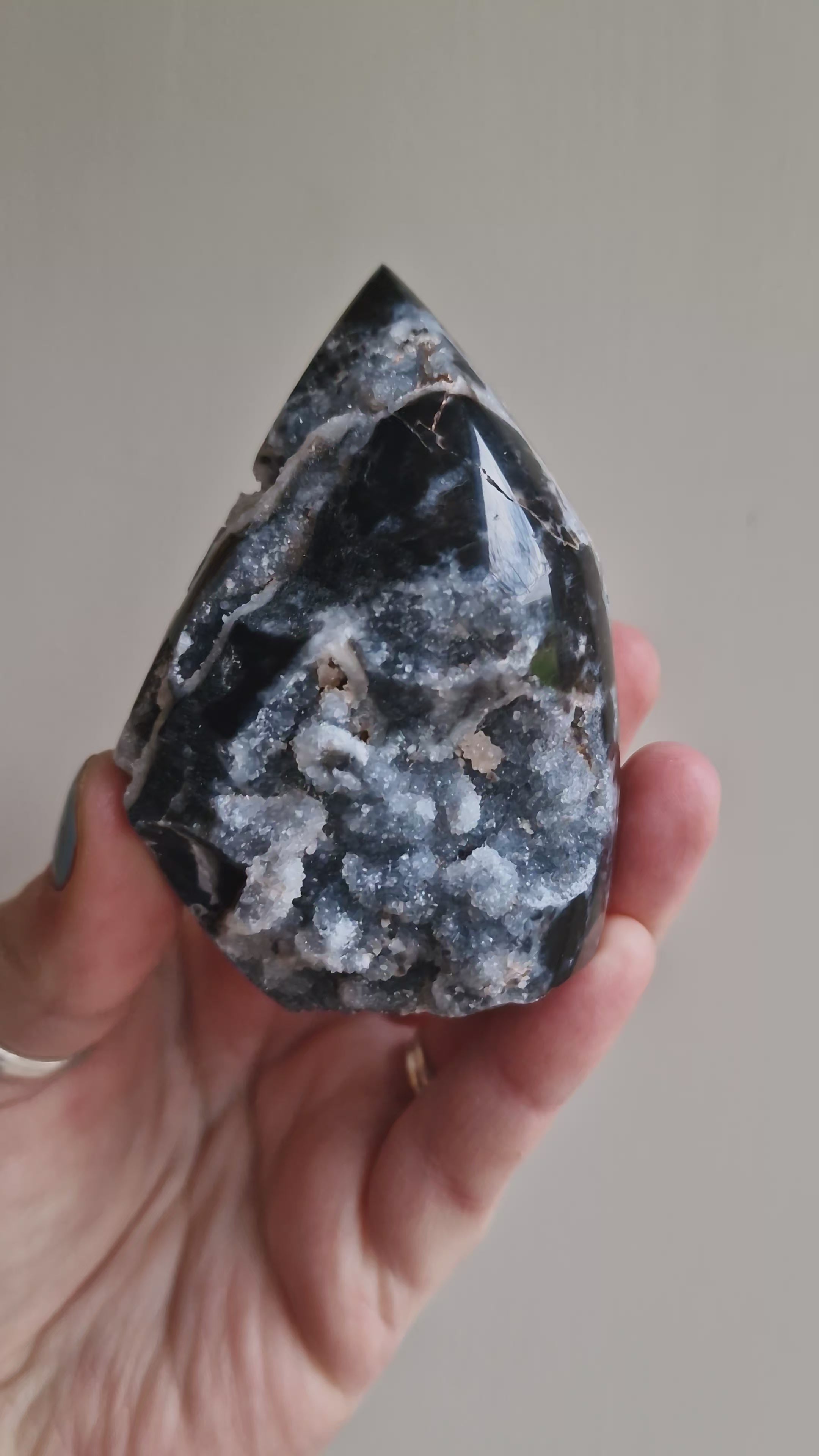 Black Druzy Chalcedony Crystal Flame
