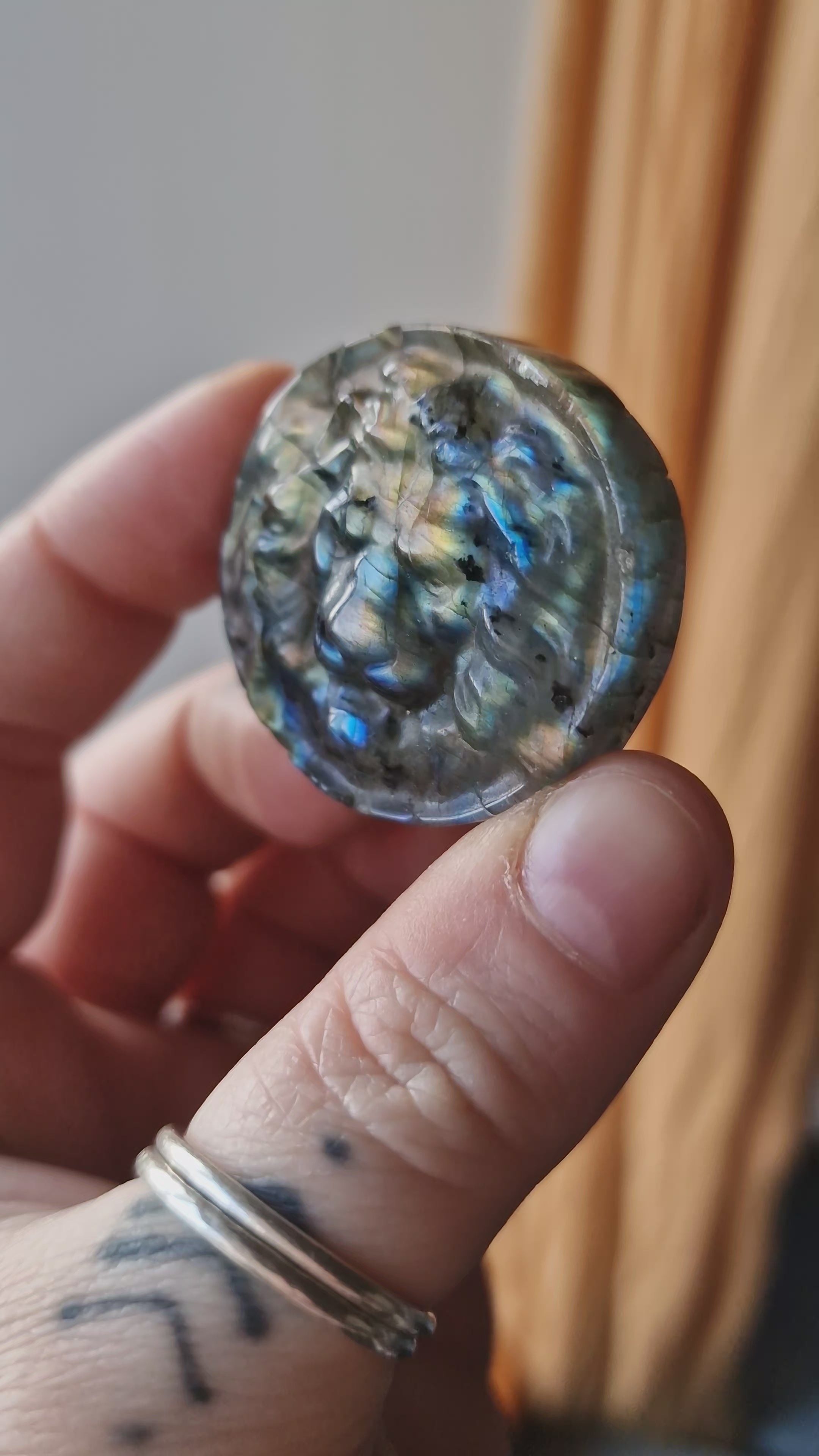 Blue and Gold Labradorite Lion Carving