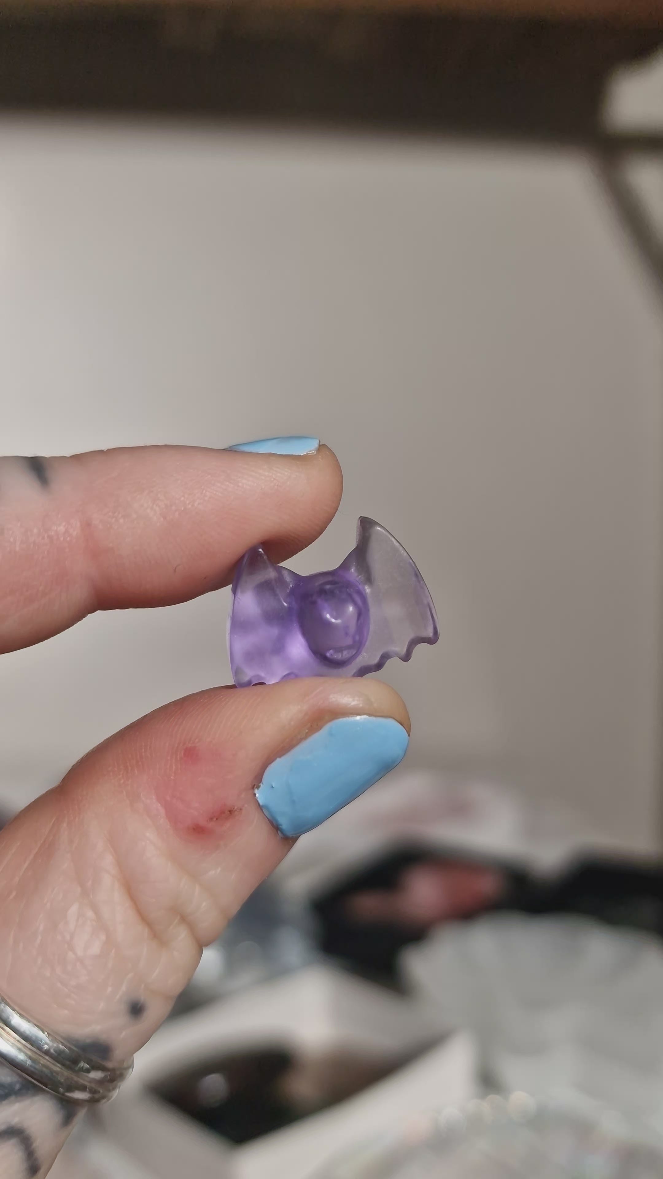 Purple Fluorite Bat Carving