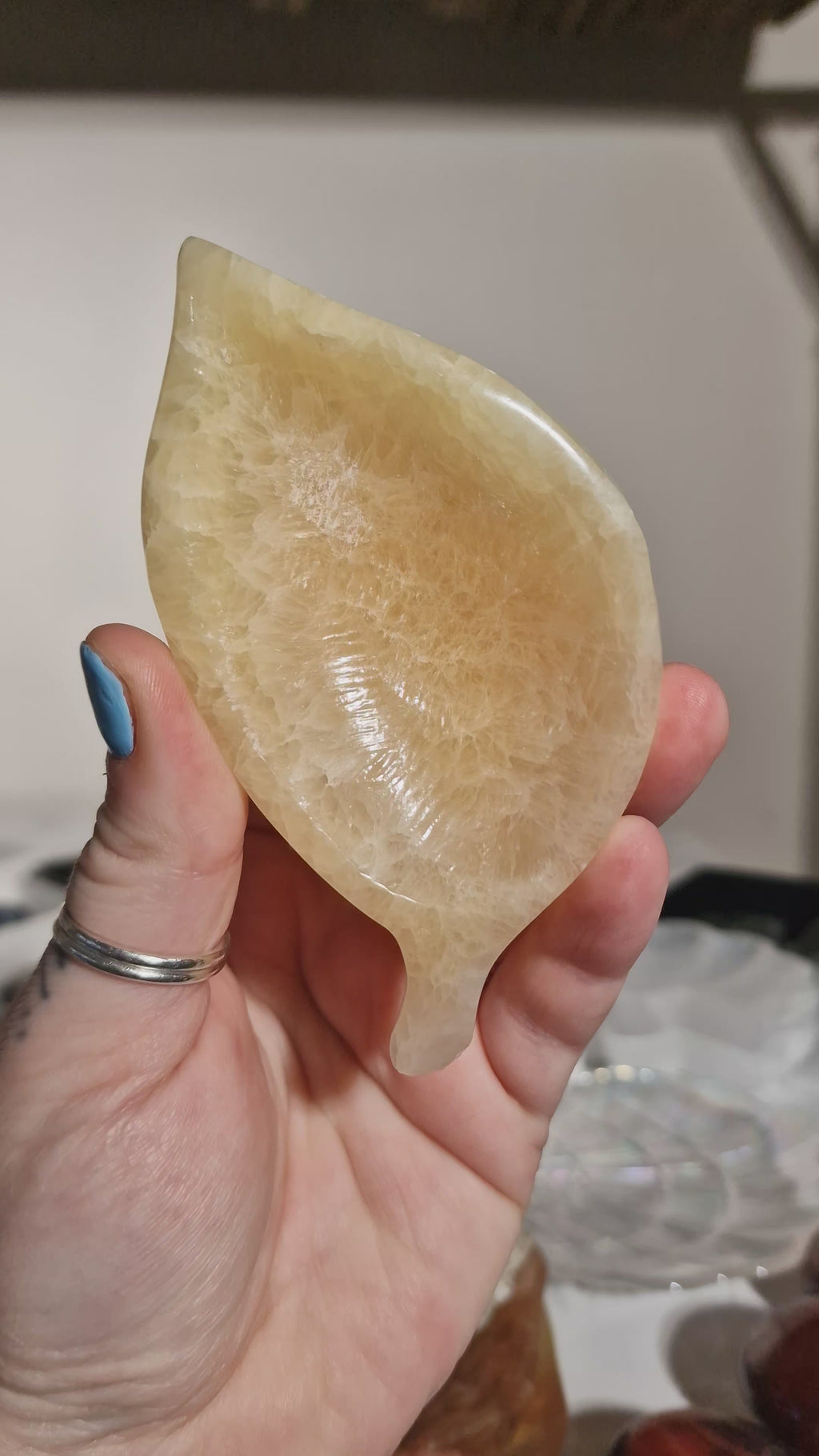 Orange Calcite Leaf Shape Bowl