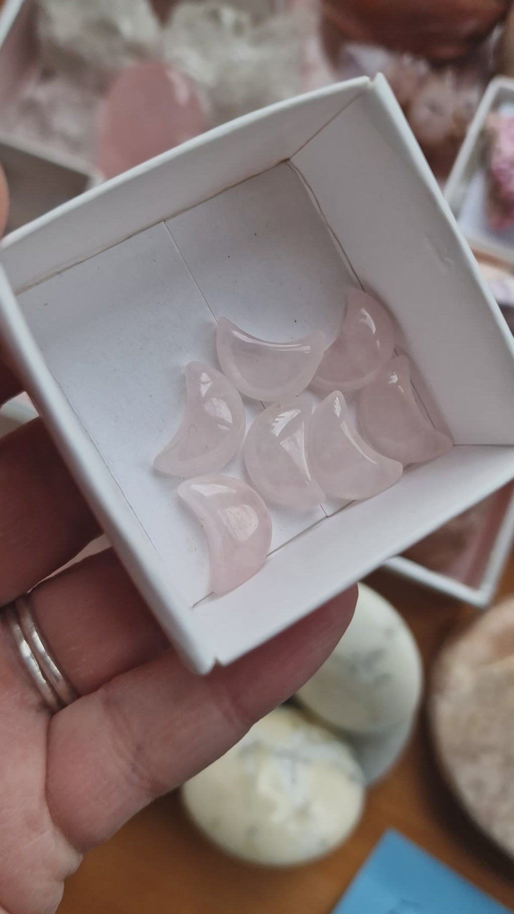 Mini Rose Quartz Moon Carving