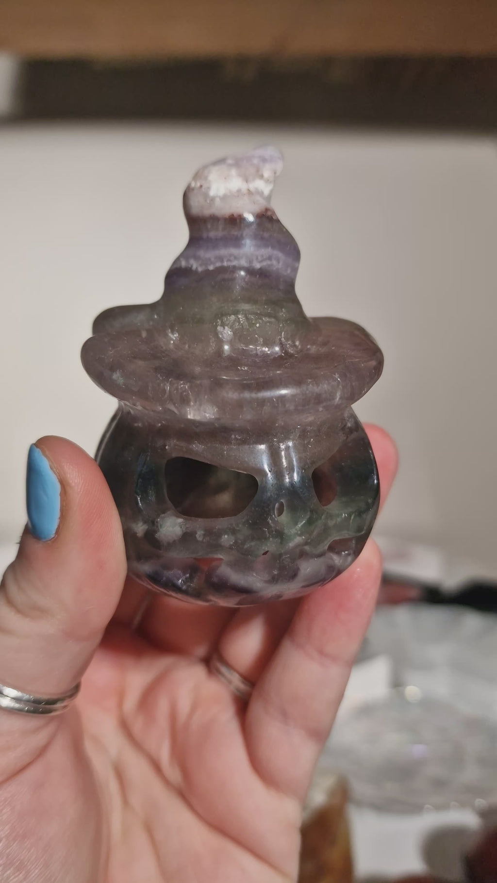 Rainbow Fluorite Hollow Pumpkin Witch Carving