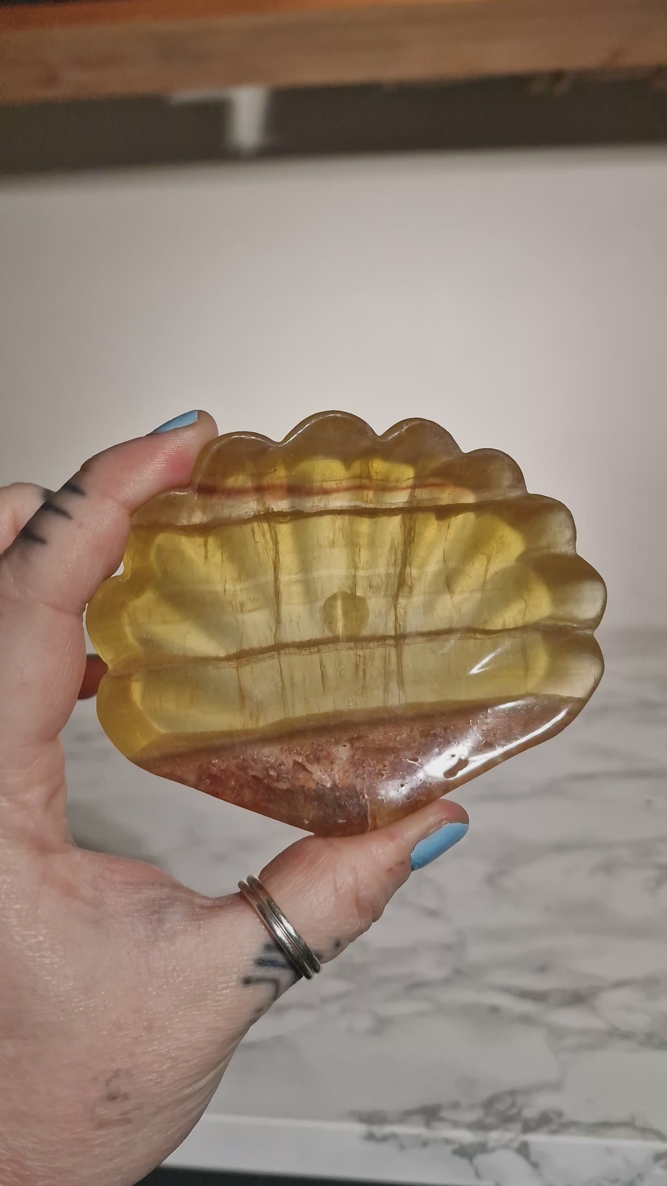 Yellow Fluorite Seashell Dish