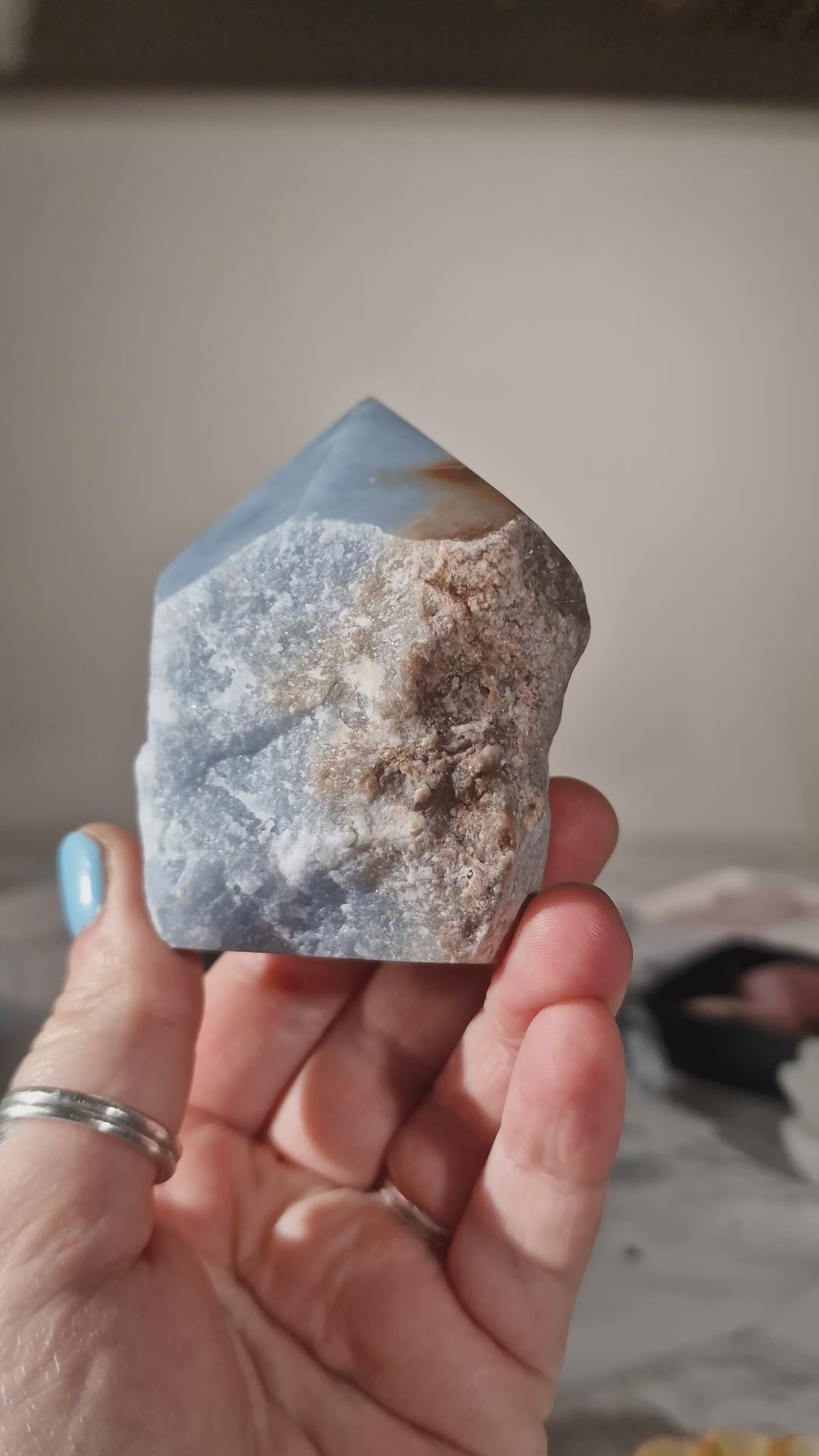 Half Raw Angelite Tower Point