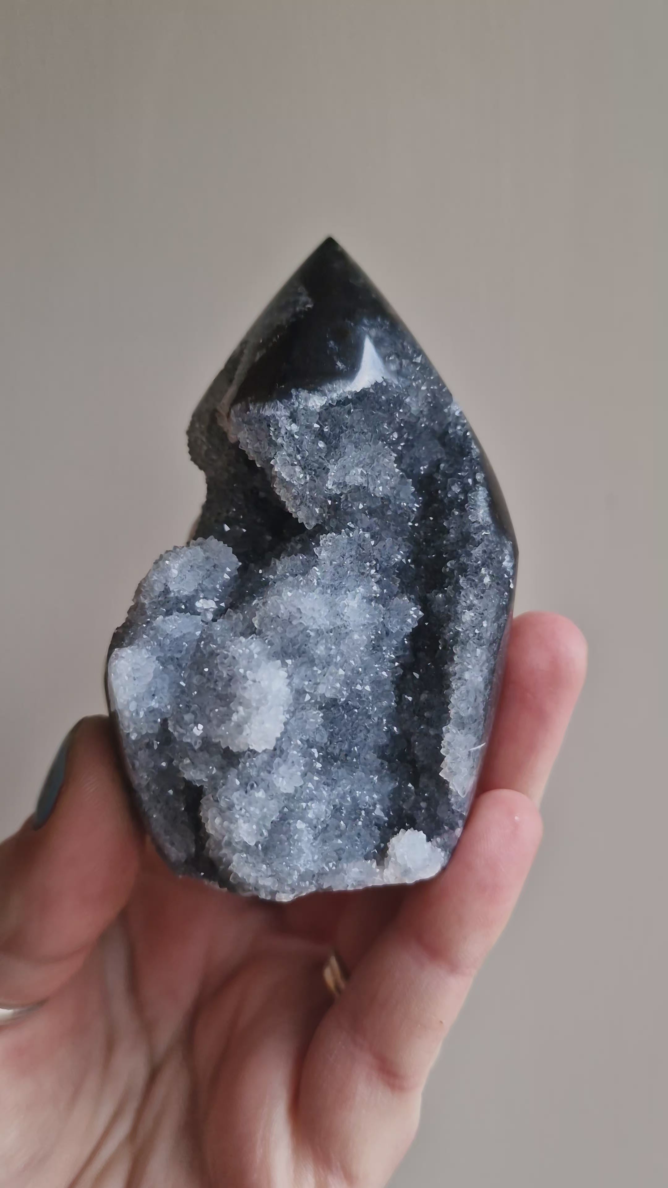 Black Druzy Chalcedony Crystal Flame
