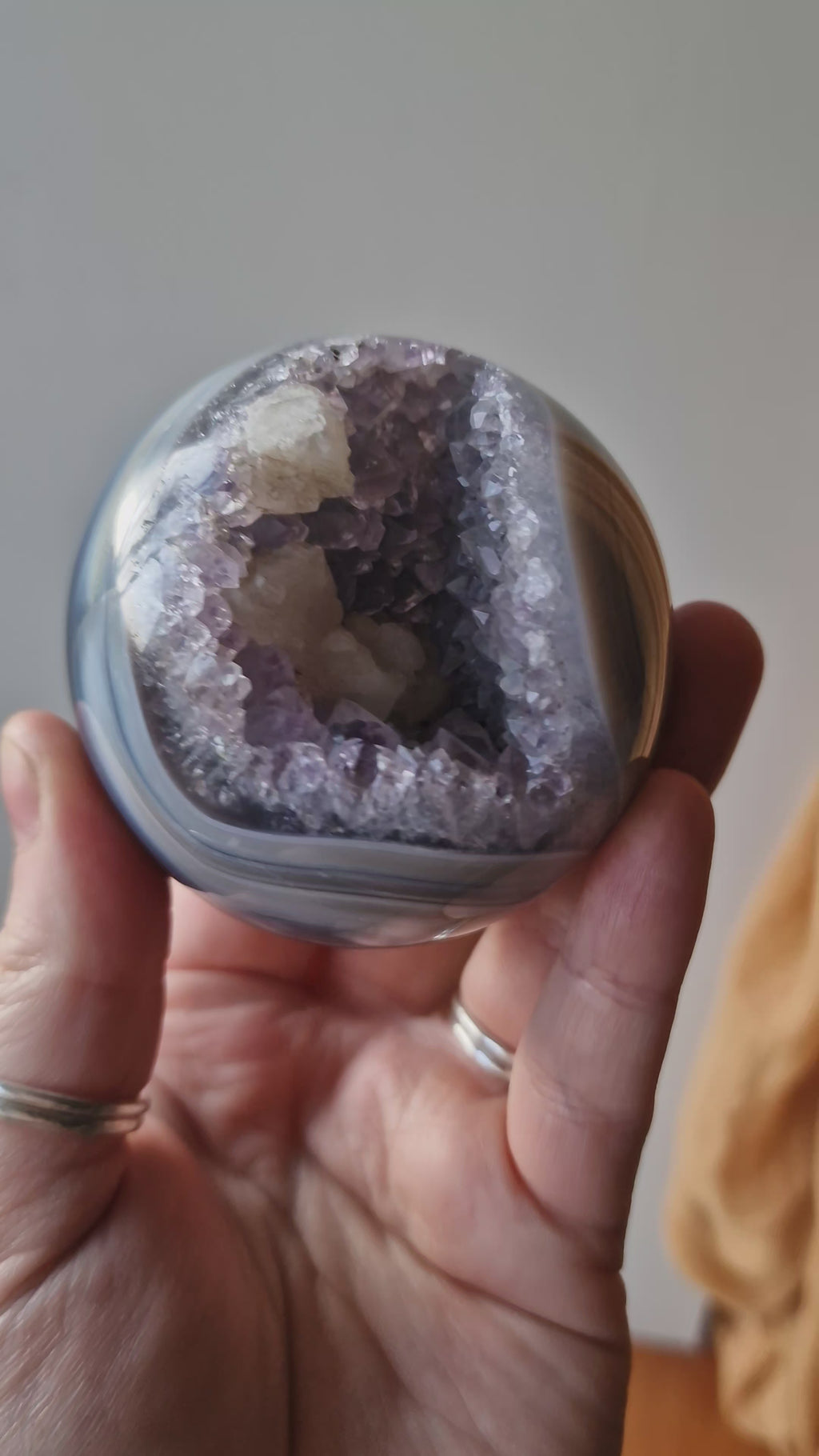 Agate with Amethyst and Calcite Sphere